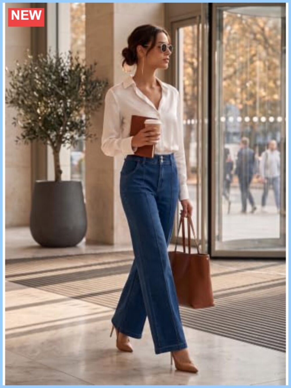 Wide Leg High Waisted Stretch Denim Jeans Loose Fit - Picture 5 of 6